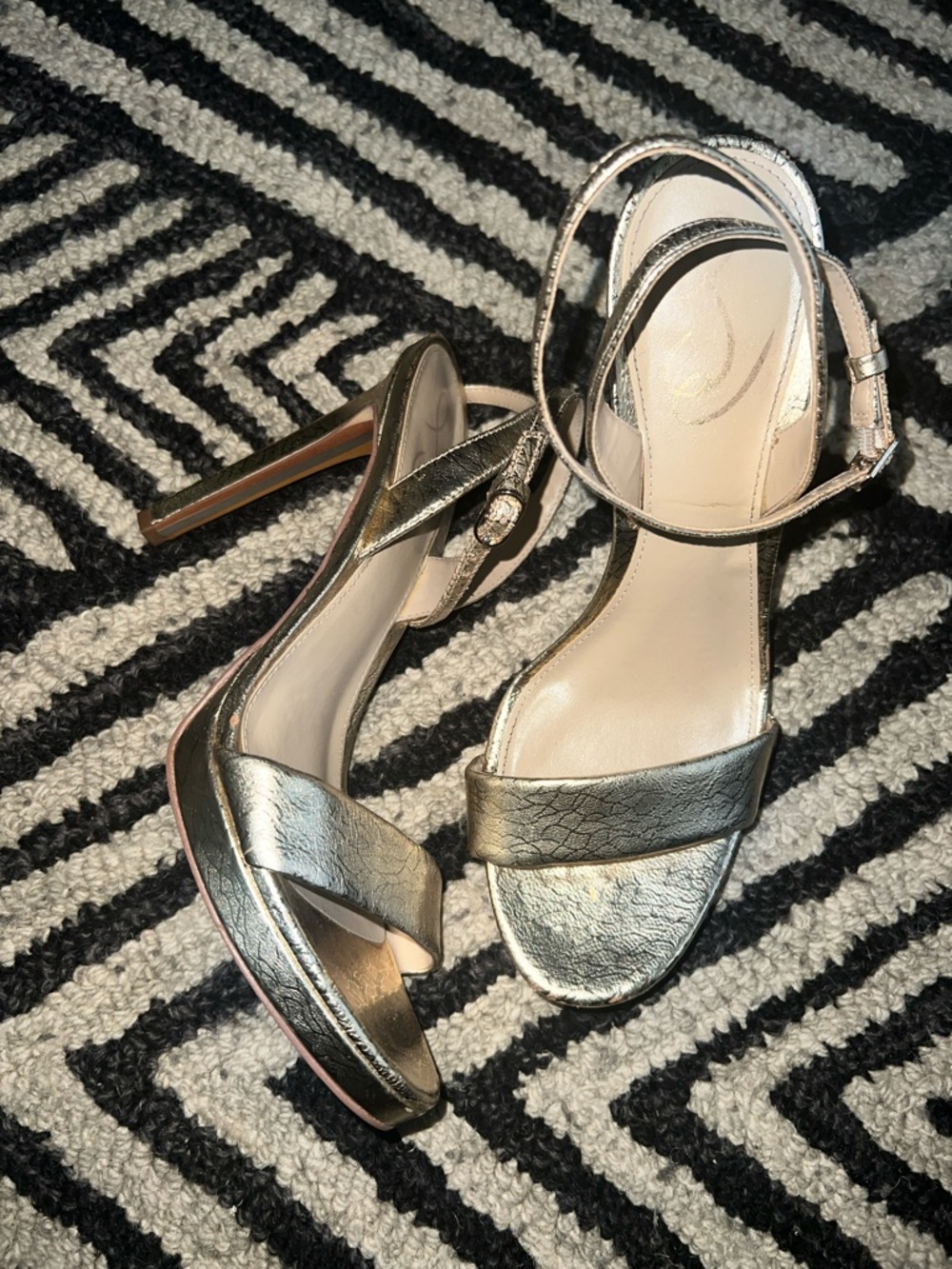 Sam Edelman Metallic Gold Ankle-Strap High Heels - Picture 5 of 5